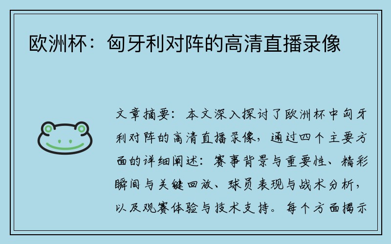 欧洲杯：匈牙利对阵的高清直播录像
