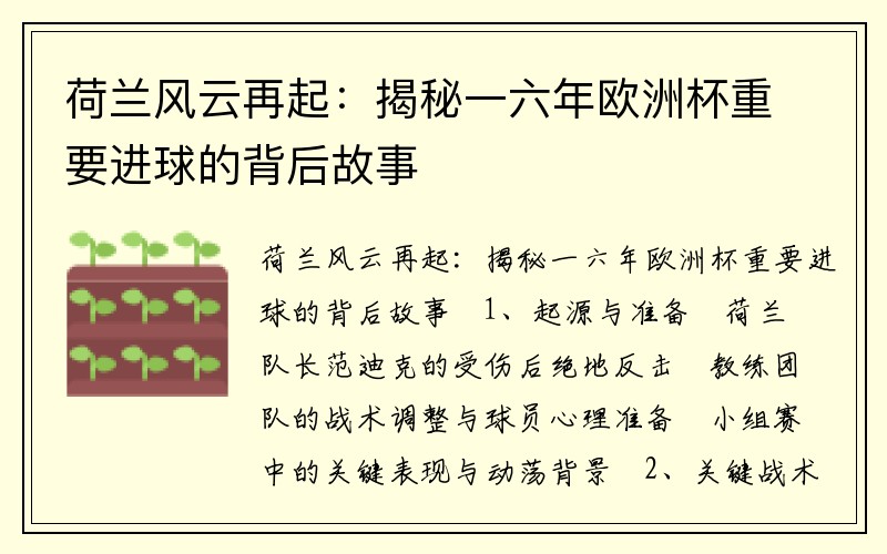 荷兰风云再起：揭秘一六年欧洲杯重要进球的背后故事