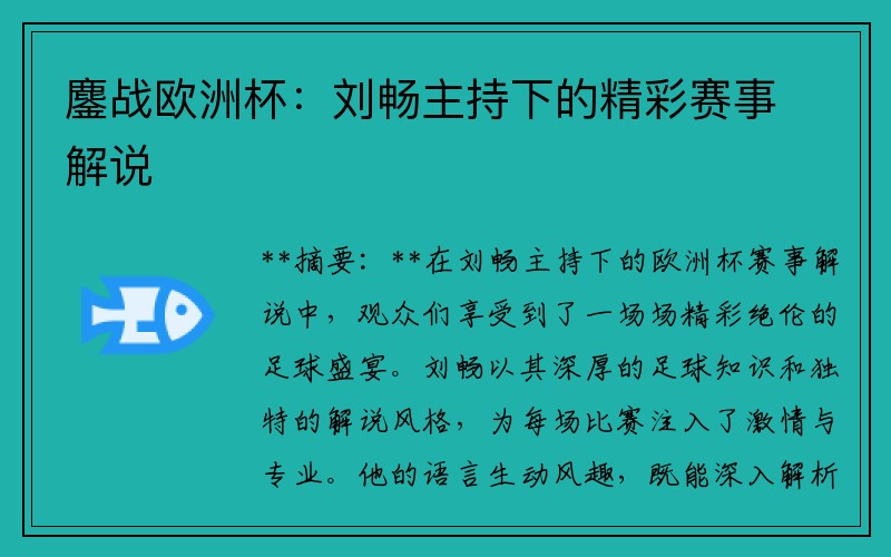 鏖战欧洲杯：刘畅主持下的精彩赛事解说